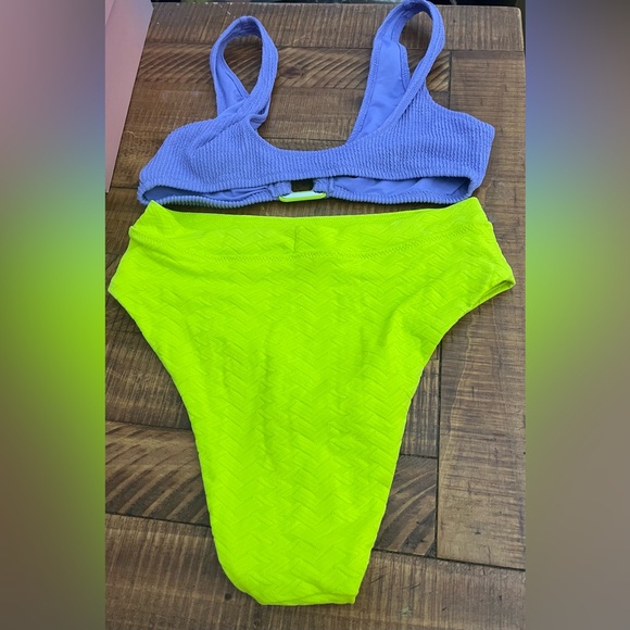 NWT Aerie FULL SET Crinkle Ring Wide Strap Scoop Top + High Waist Bottom Purple - Picture 2 of 4